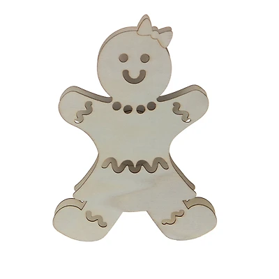7" Unfinished Gingerbread Girl DIY LED Wood Décor by Make Market®