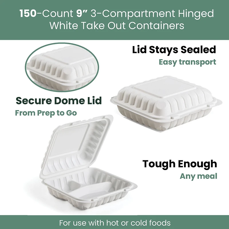 9" 3-Compartment Clamshell Take Out Containers