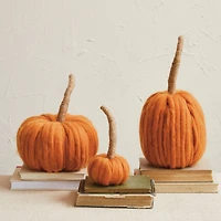 Hello Honey® 8.75" Orange Wide Wool Pumpkin with Jute Wrapped Stem