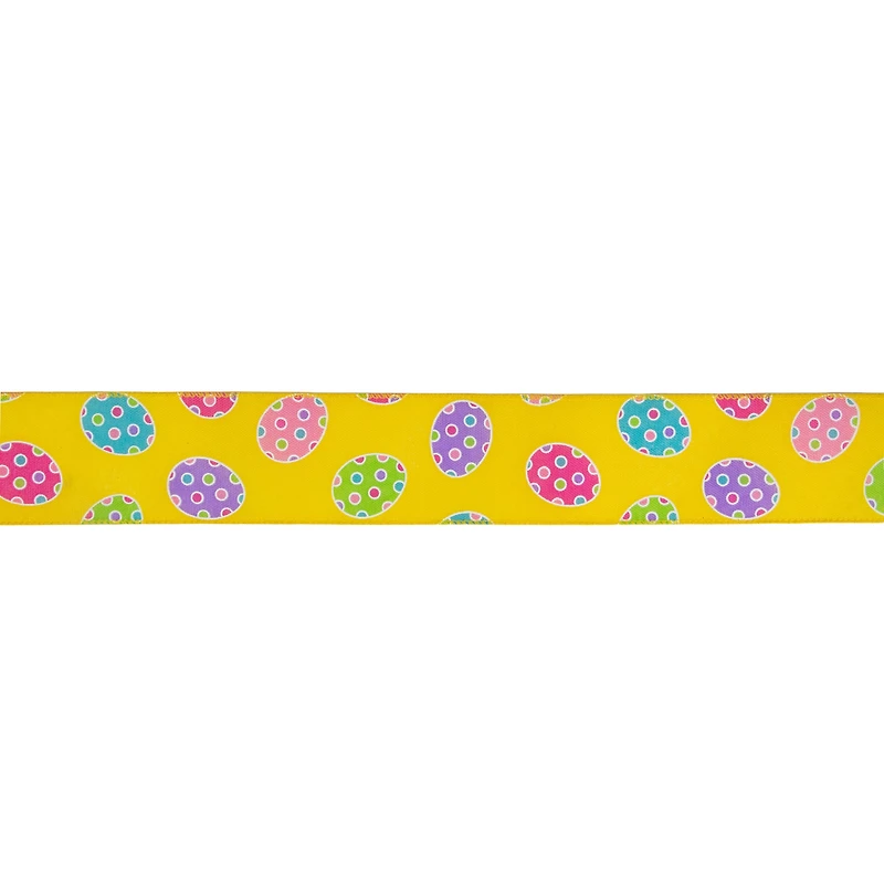 2.5" x 10yd. Yellow Easter Egg Design Wired Spring Craft Ribbon