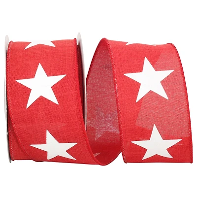 JAM Paper 2.5" x 10yd. Red & White Large Star Wired Ribbon