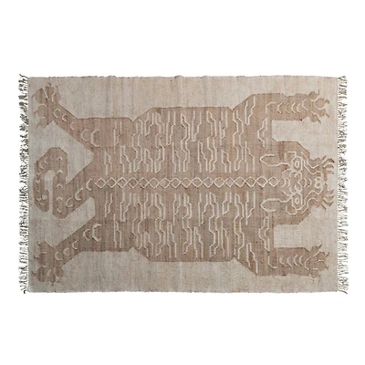 Hello Honey® Natural and Brown Cotton and Jute Rug with Tiger and Tassels, 9ft. x 6ft.