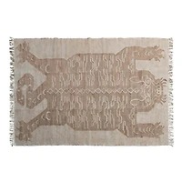 Hello Honey® Natural and Brown Cotton and Jute Rug with Tiger and Tassels, 9ft. x 6ft.