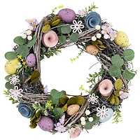13" Speckled Eggs & Flowers Easter Wreath