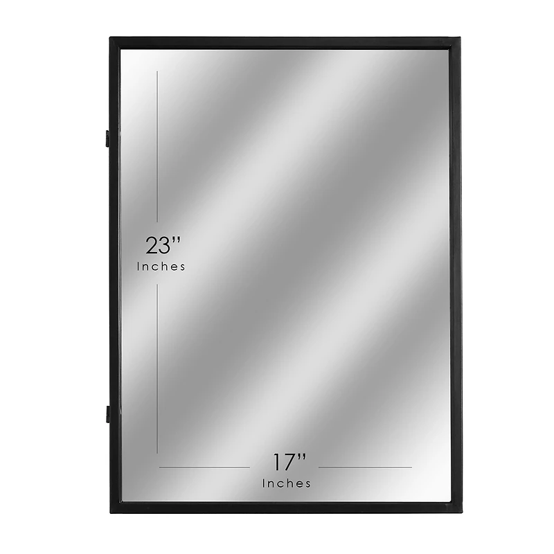 Black Metal Frame Rectangle Vanity Wall Mirror with Shelves, 18" x 24"