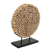24" Natural Brown Teak Wood Abstract Sculpture