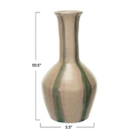 Hello Honey® 10.5" Green & Cream Hand-Painted Crackle Glaze Terra Cotta Vase with Tall Neck