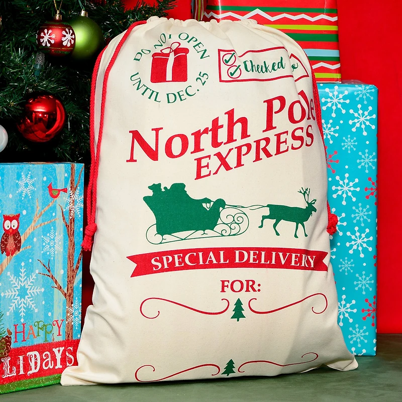 Personality Case™ 19" x 26" Check Twice Cotton Christmas Drawstring Bag