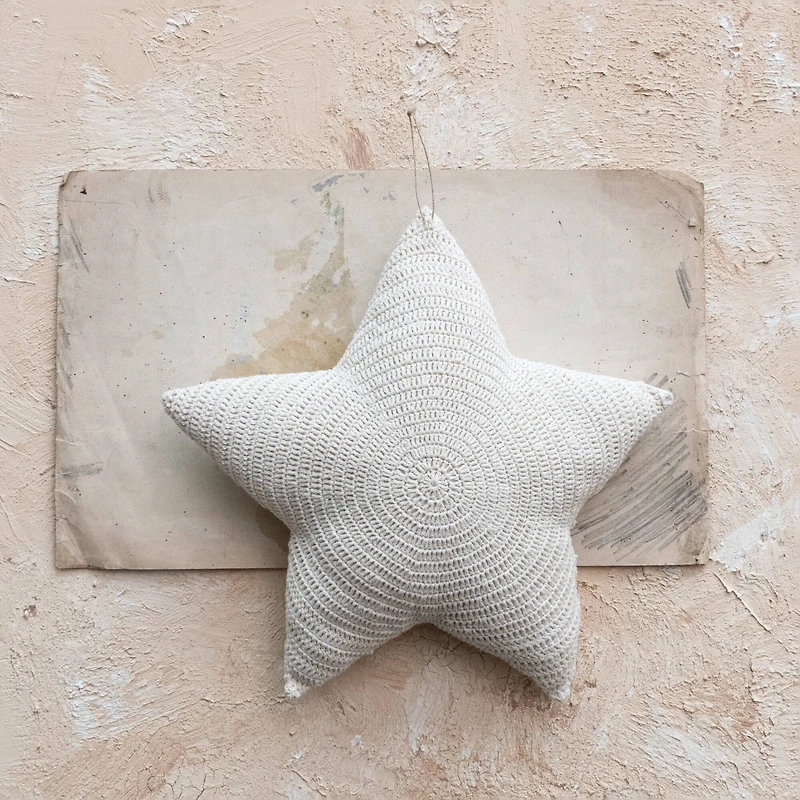 Hello Honey® 14" x 14" Crochet Hand-Woven Reclaimed Cotton Star-Shaped Pillow
