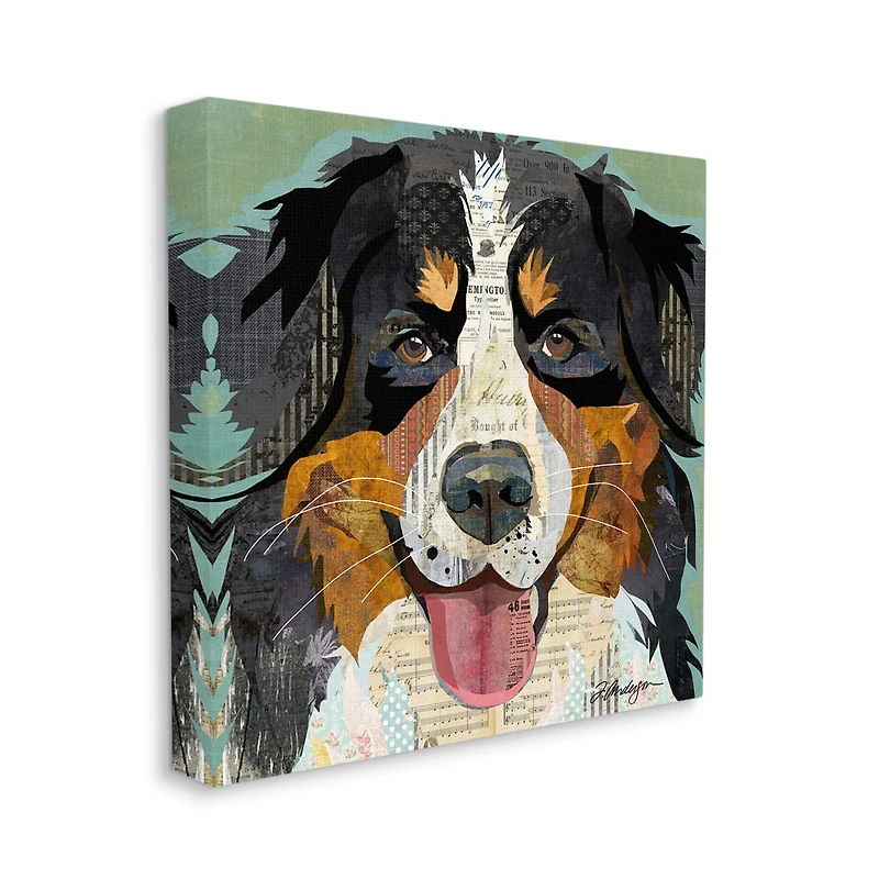 Stupell Industries Bernese Mountain Dog Ephemera Collage Canvas Wall Art