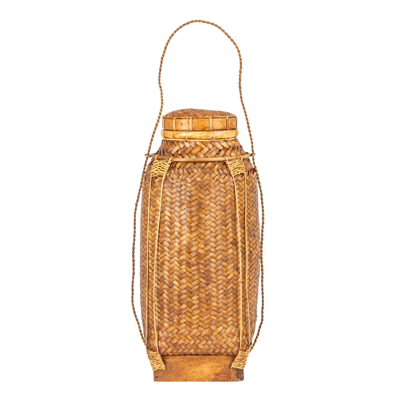 Hello Honey® 19" Natural Artisanal Bamboo & Rattan Lidded Container