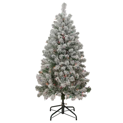 4.5ft. Pre-Lit Flocked Madison Pine Artificial Christmas Tree, Multicolor Lights
