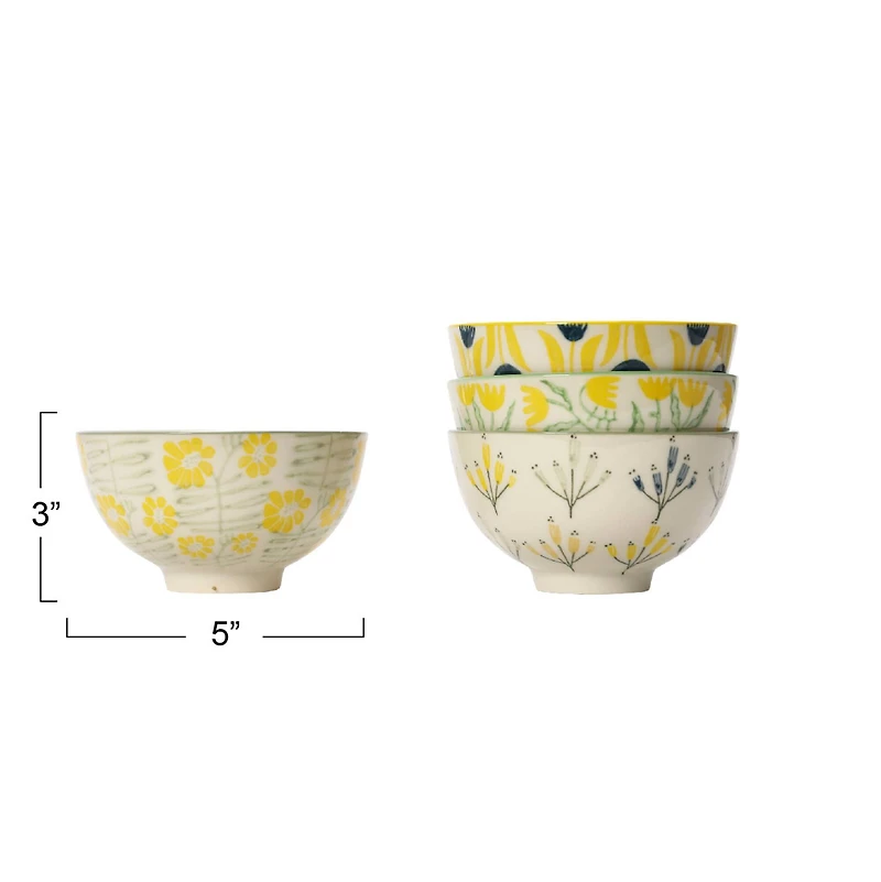 Hello Honey® Flower Design Hand Stamped Stoneware Bowl Set