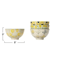 Hello Honey® Flower Design Hand Stamped Stoneware Bowl Set