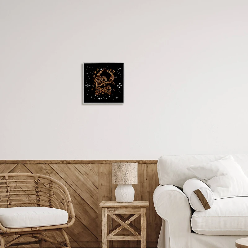 Stupell Industries Skull Crossbones Halloween Stars Framed Giclée Wall Art