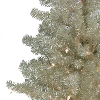 9ft. Pre-Lit Metallic Platinum Artificial Tinsel Christmas Tree, Clear Lights