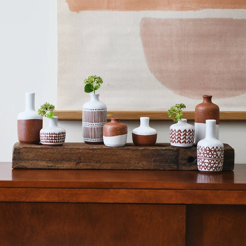 Hello Honey® Mixed Pattern Brown & White Stoneware Vase Set