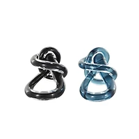 6.75" Black & Blue Abstract Knot Glass Sculpture Set