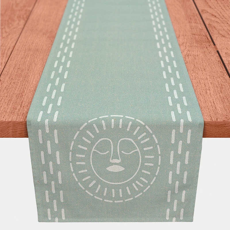 Teal Sun Face Twill Table Runner