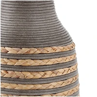 32" Brown Seagrass Handmade Braided Vase with Layered Gray Paneling