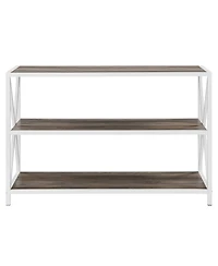 Walker Edison Gray Wash/White Metal X-Frame Industrial Wood Bookshelf