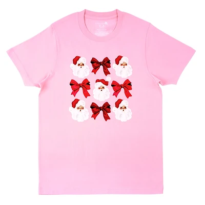 Pink Santas & Bows Adult Crew Neck T-Shirt by Celebrate It