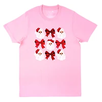 Pink Santas & Bows Adult Crew Neck T-Shirt by Celebrate It