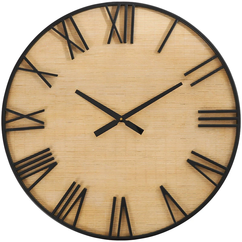 28" Light Brown Wall Clock with Black Metal Frame
