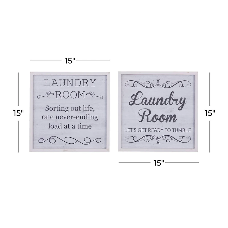 Set of 2 White Wood Farmhouse Sign Wall Decor, 15" x 15"