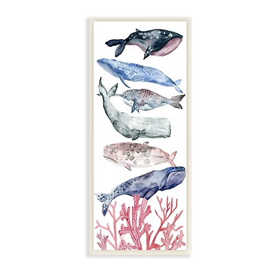 Stupell Industries Whale Wildlife Ocean Coral Watercolor Illustrations, 7" x 17"
