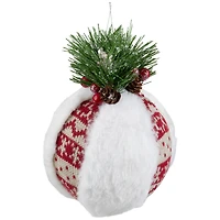 8" Faux Fur and Nordic Print Christmas Ball Ornament