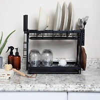 Household Essentials 12" Black Metal 2-Tier Countertop Caddy with Cutouts