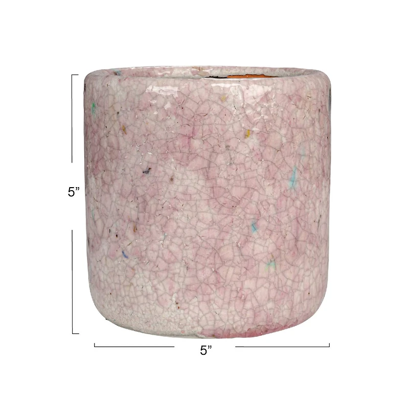 Hello Honey® 4.75" Matte Pink Crackle Glaze Decorative Terra Cotta Planter