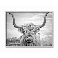 Stupell Industries Black & White Highland Cow Wall Art in Frame