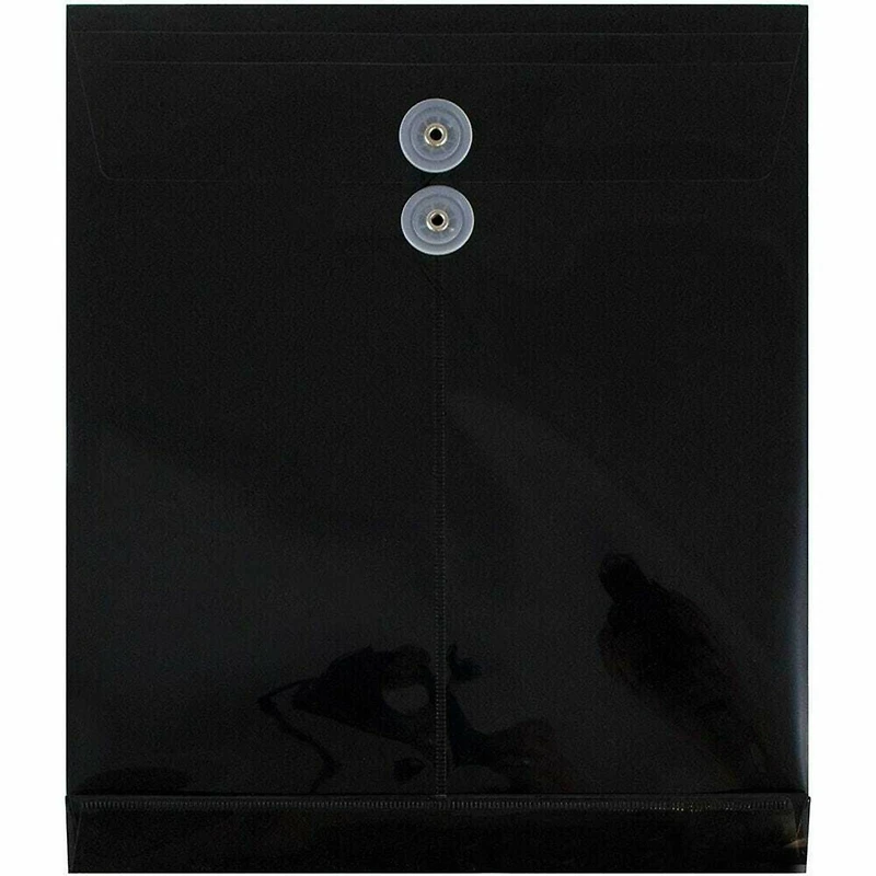 JAM Paper 9.75" x 13" Black Plastic Button String Open End Envelopes, 108ct.