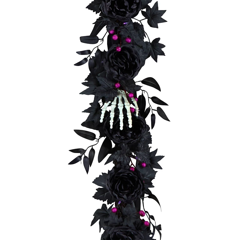 6ft. Bad to the Bone Skeleton Hand & Flower Halloween Pre-Lit LED Garland