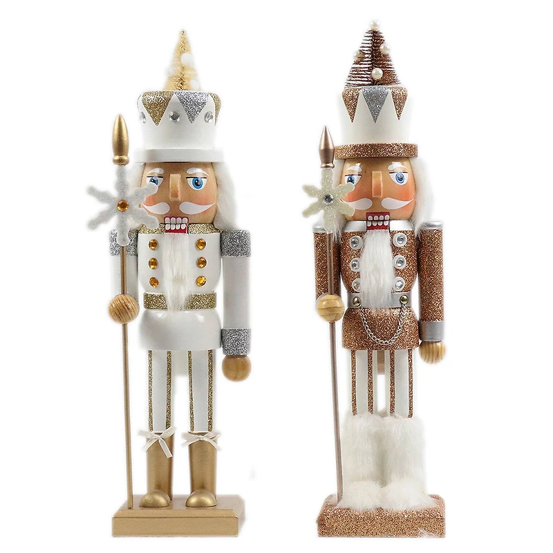 Santa's Workshop 15" Silver and Gold Snowflake Soldier Nutcracker Set