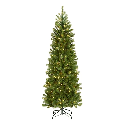 6.5ft. . Pre-Lit Feel Real® Downswept Douglas Fir Pencil Slim Artificial Christmas Tree, Dual Color LED Lights