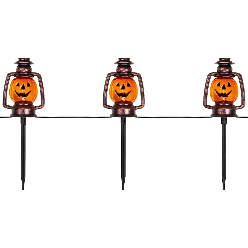 16.75" Orange Flickering Halloween Jack O' Lantern Pathway Markers, 3ct.