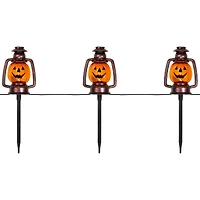 16.75" Orange Flickering Halloween Jack O' Lantern Pathway Markers, 3ct.