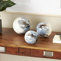 Blue, Brown & Cream Metal Abstract Swirl Orbs & Vase Filler Set