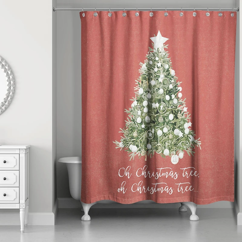 Designs Direct Oh Christmas Tree On Red 71" x 74" Shower Curtain