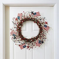 Glitzhome® 22" Americana Flag & Berry Wreath