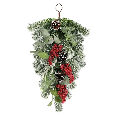 24" Snowy Pine with Red Berry & Pinecone Teardrop by Ashland®