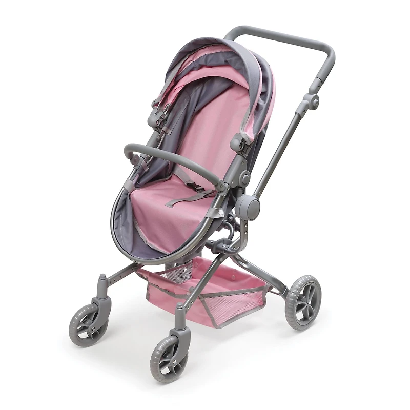 Badger Basket Gray & Pink Daydream Multi-Function Single Doll Pram & Stroller