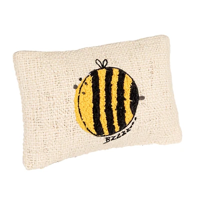 Hello Honey® White & Yellow Embroidered Bee Woven Cotton Lumbar Pillow