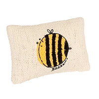 Hello Honey® White & Yellow Embroidered Bee Woven Cotton Lumbar Pillow