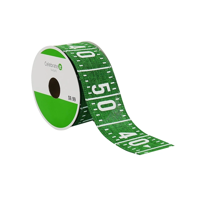 1.5" x 6.6yd. Football Field Wired Faux Linen Ribbon by Celebrate It™ Tailgate