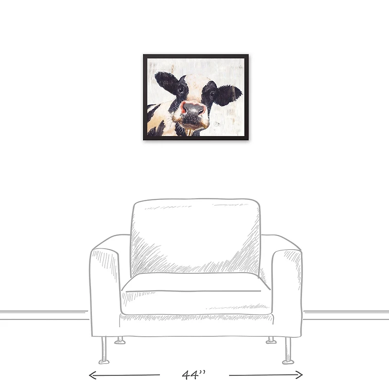 Neutral Staring Cow Black Framed Canvas