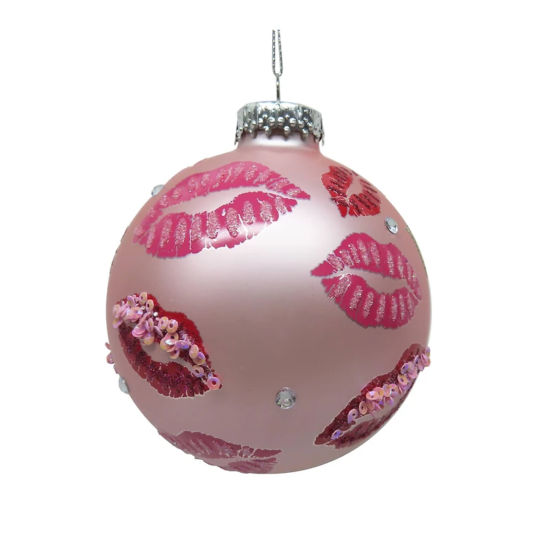 4" Pink Merry Kissmas Glass Ball Ornament by Ashland®